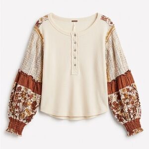 Free People Light Magic Patchwork Balloon Sleeve Top in Vanilla Cream